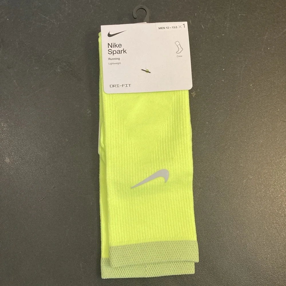 Nike Spark Running Lightweight DRI-FIT Crew Socks Volt/Neon Sz 12-13.5 Men 1pair